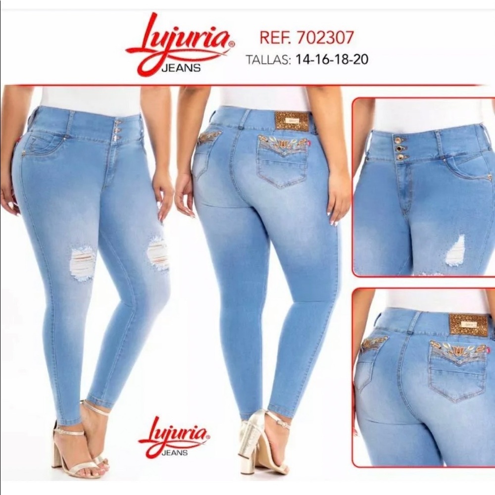 🇨🇴LUJURIA JEANS, Butt Lifter Rhinestone Colombian Skinny Push Up Jean